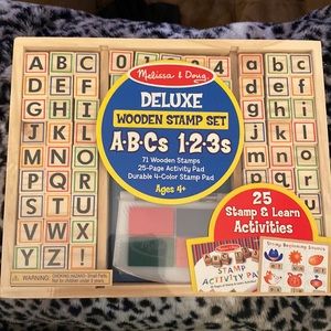 NWT Melissa & Doug Deluxe Wooden Stamp Set ABCs & 123s